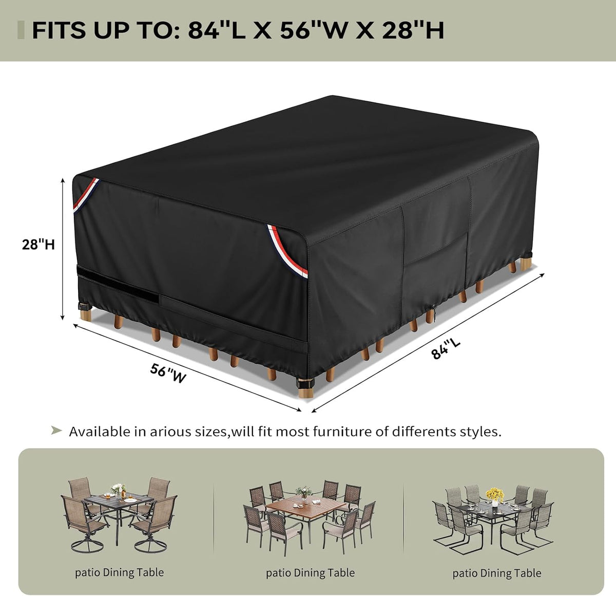 KylinLucky Black Dining Table and Chair Set Cover — reference dimensions
